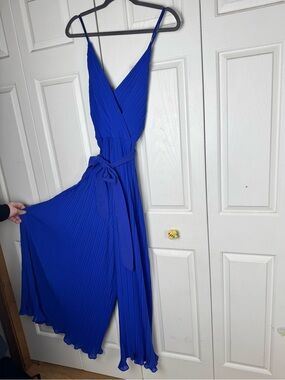 Cobalt Blue Pleated V-Neck Sleeveless Romper